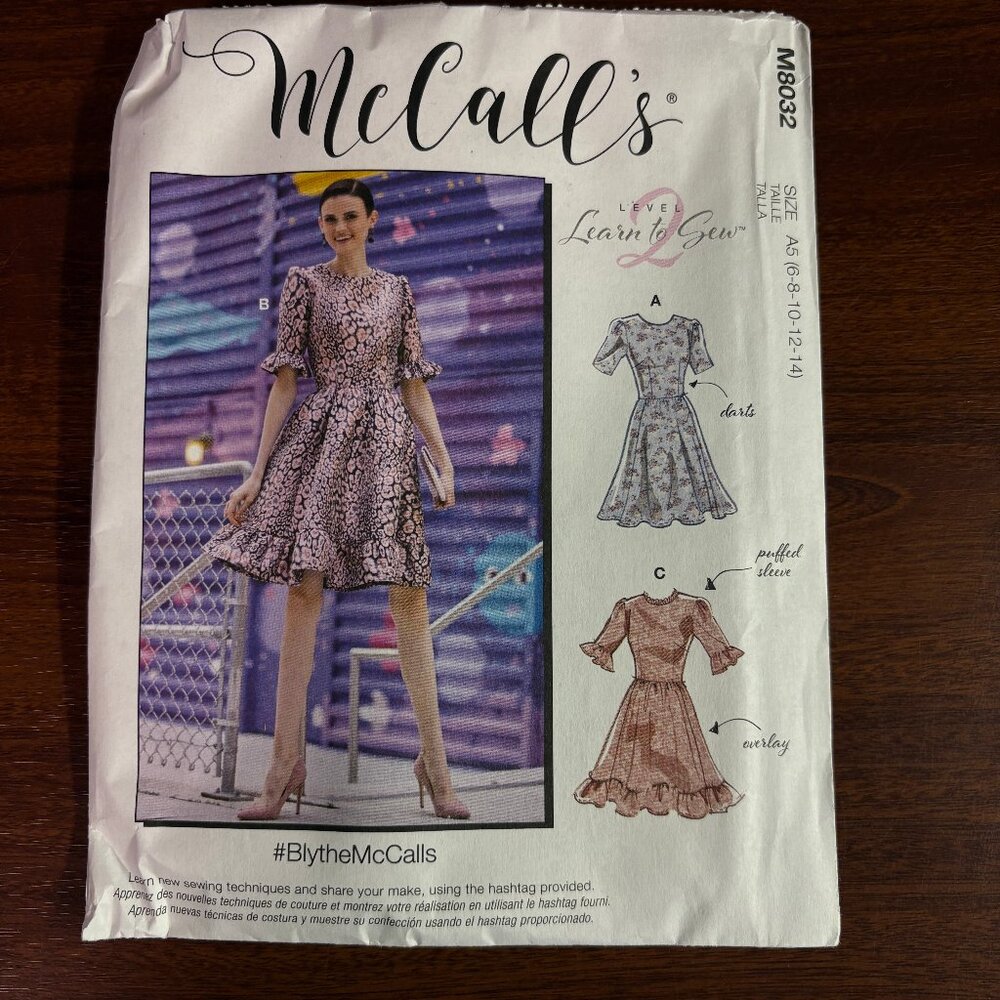 McCall’s Learn to Sew Pattern M8032 A5 for Misses' Dresses